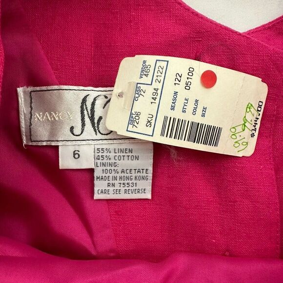 Nancy Johnson Womens Vintage 90s Sheath Dress Size 6 New Pink Linen Embroidered - Picture 5 of 9